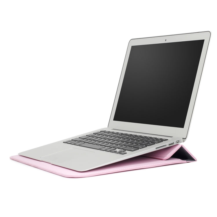 PU Leather Ultra-thin Envelope Bag Laptop Bag for MacBook Air / Pro 13 inch, with Stand Function(Pink) - Protective Bags by PMC Jewellery | Online Shopping South Africa | PMC Jewellery | Buy Now Pay Later Mobicred