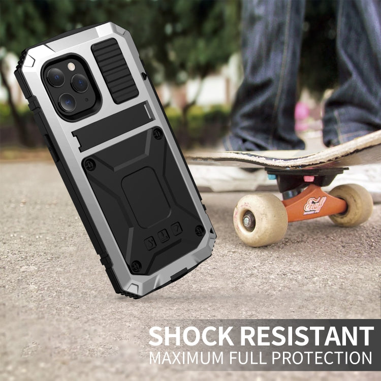 For iPhone 12 Pro Max R-JUST Shockproof Waterproof Dust-proof Metal + Silicone Protective Case with Holder(Silver) - iPhone 12 Pro Max Cases by R-JUST | Online Shopping South Africa | PMC TechLife
