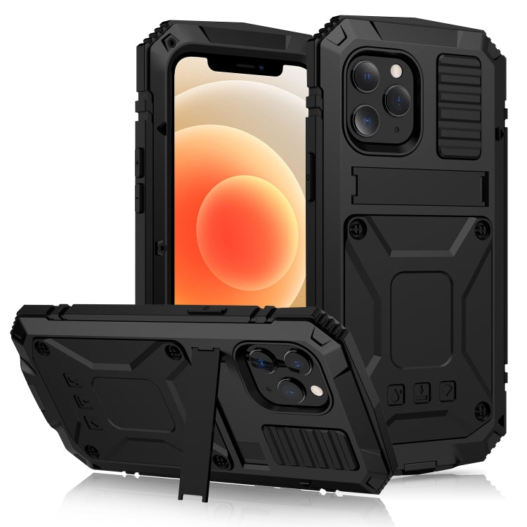 For iPhone 12 mini R-JUST Shockproof Waterproof Dust-proof Metal + Silicone Protective Case with Holder (Black) - iPhone 12 mini Cases by R-JUST | Online Shopping South Africa | PMC Jewellery