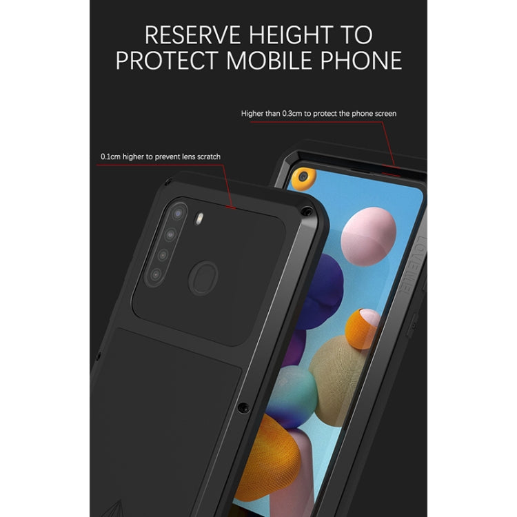 For Samsung Galaxy A21 (US Version) LOVE MEI Metal Shockproof Waterproof Dustproof Protective Case with Glass(White) - free shipping - PMC TechLife - Order now!
