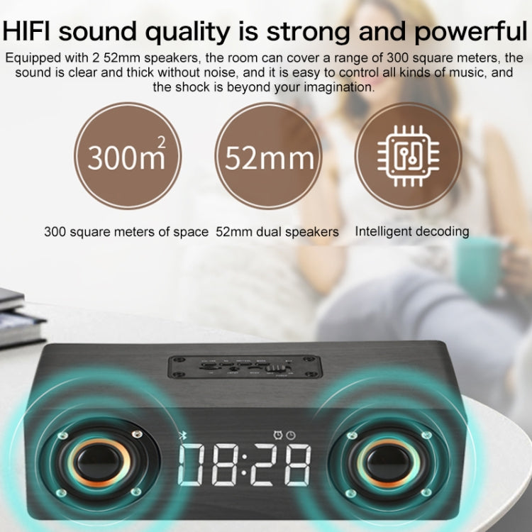 M5C Subwoofer Wooden Clock Bluetooth 4.2 Speaker, Support TF Card & 3.5mm AUX & FM Radio(Grey Wood Grain) - Desktop Speaker by PMC Jewellery | Online Shopping South Africa | PMC Jewellery | Buy Now Pay Later Mobicred