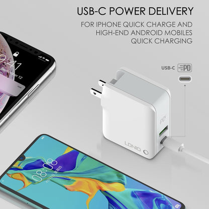 LDNIO A4403C 30W PD + Auto-id Foldable Fast Travel Charger with 1m 8 Pin Cable, UK Plug - USB Charger by LDNIO | Online Shopping South Africa | PMC Jewellery | Buy Now Pay Later Mobicred