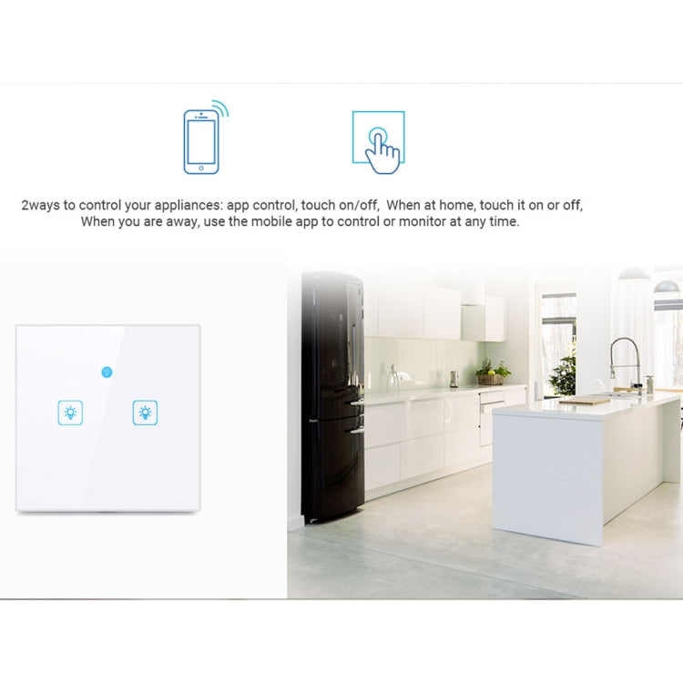WS-EU-02 EWeLink APP & Touch Control 2A 2 Gangs Tempered Glass Panel Smart Wall Switch, AC 90V-250V, EU Plug - Smart Socket by PMC TechLife | Online Shopping South Africa | PMC TechLife | Buy Now Pay Later Mobicred