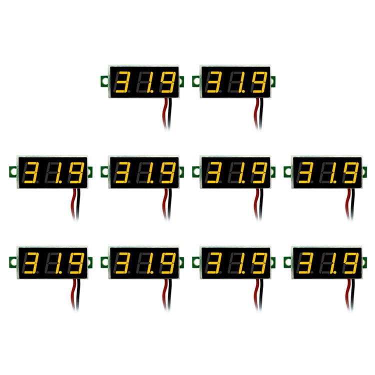 10 PCS 0.28 inch 2 Wires Adjustable Digital Voltage Meter, Color Light Display, Measure Voltage: DC 2.5-30V (Yellow) - Current & Voltage Tester by PMC Jewellery | Online Shopping South Africa | PMC Jewellery | Buy Now Pay Later Mobicred