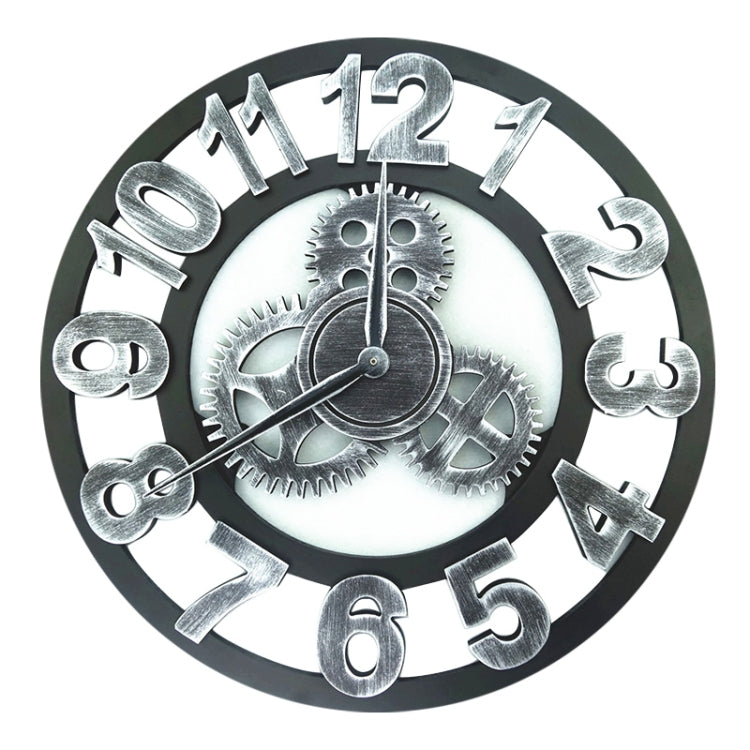 Retro Wooden Round Single-sided Gear Clock Number Wall Clock, Diameter: 80cm (Silver) - Wall Clock by PMc TechLife | Online Shopping South Africa | PMc TechLife | Buy Now Pay Later Mobicred