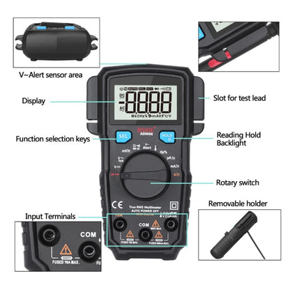 BSIDE ADM66 Handheld Household 6000 Count AC / DC Current Voltage Capacitor Automatic Range Multimeter with LCD Backlight & Card Slot Function - Digital Multimeter by BSIDE | Online Shopping South Africa | PMC Jewellery | Buy Now Pay Later Mobicred