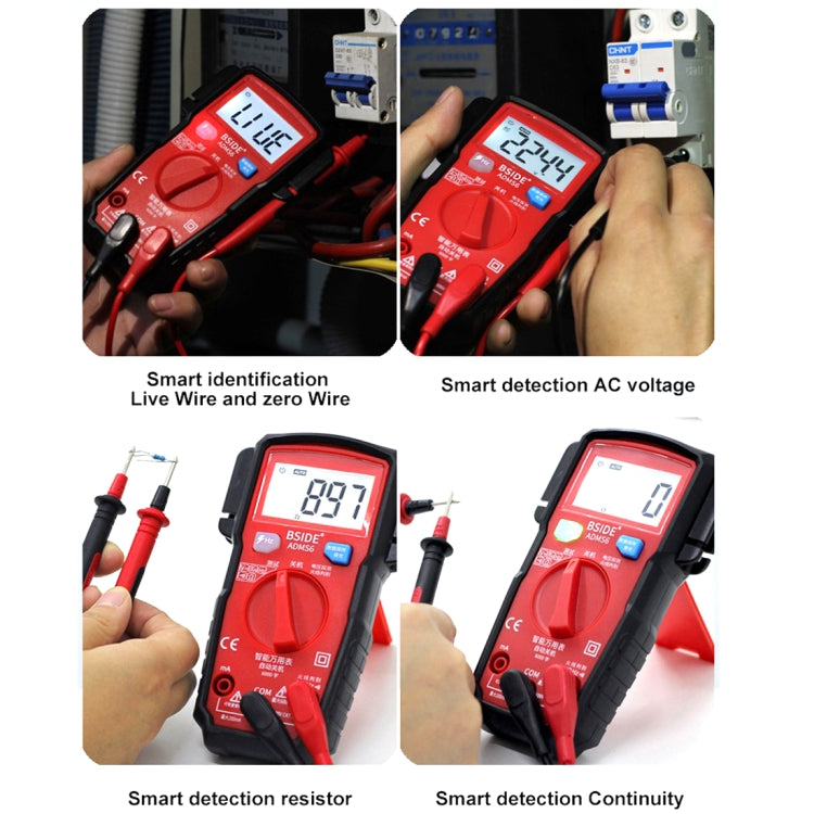 BSIDE ADMS6 High-precision Fully Automatic Small Digital Intelligent Multimeter with HD Digital Display & Shockproof Cover, Support Function Range Switch & Double-sided Pen Holder (Black) - Digital Multimeter by PMC TechLife | Online Shopping South Africa | PMC TechLife | Buy Now Pay Later Mobicred