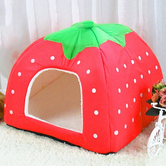 Strawberry Shaped Foldable Short Plush Pet House Nest, Size: S(Red) - Beds by PMC Jewellery | Online Shopping South Africa | PMC Jewellery