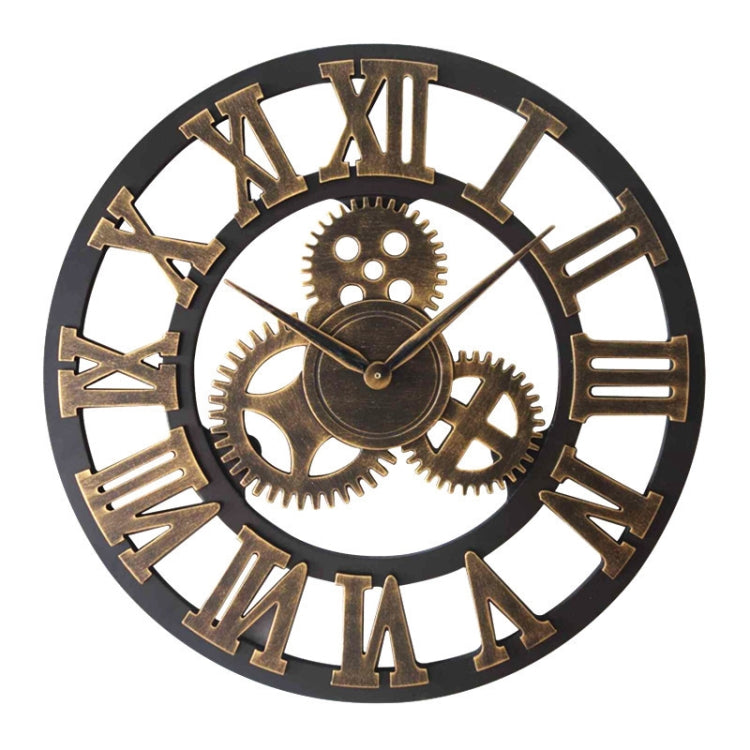 Retro Wooden Round Single-sided Gear Clock Rome Number Wall Clock, Diameter: 40cm (Gold) - Wall Clock by PMc TechLife | Online Shopping South Africa | PMc TechLife | Buy Now Pay Later Mobicred