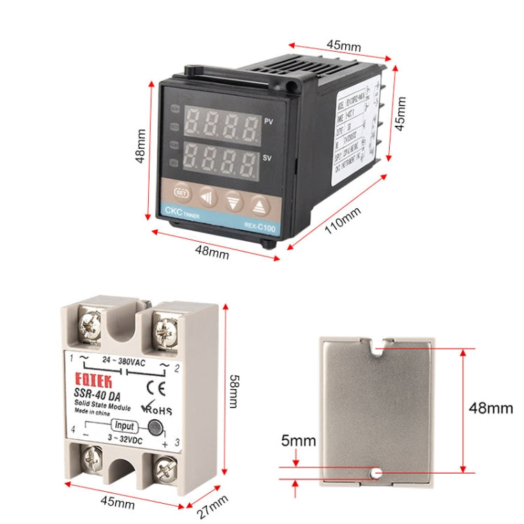 8800W REX-C100 Thermostat + Heat Sink + Thermocouple + SSR-80 DA Solid State Module Intelligent Temperature Control Kit - Components Kits by PMC Jewellery | Online Shopping South Africa | PMC Jewellery | Buy Now Pay Later Mobicred