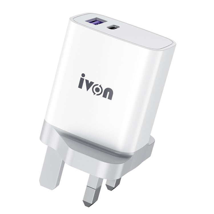 IVON AD52 18W USB-C / Type-C + USB Dual Port PD Fast Charge(UK Plug) - USB Charger by IVON | Online Shopping South Africa | PMC Jewellery | Buy Now Pay Later Mobicred