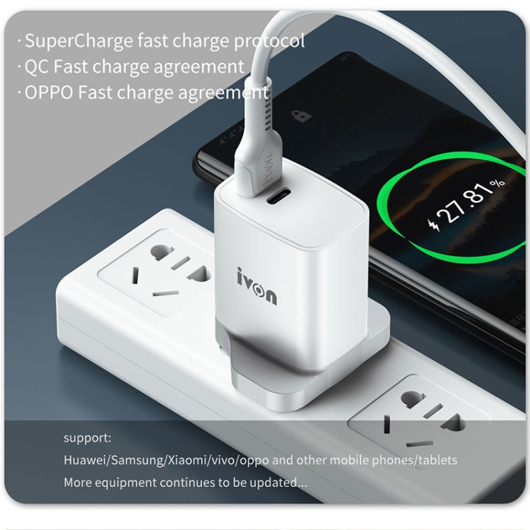 IVON AD52 18W USB-C / Type-C + USB Dual Port PD Fast Charge(US Plug) - USB Charger by IVON | Online Shopping South Africa | PMC Jewellery | Buy Now Pay Later Mobicred