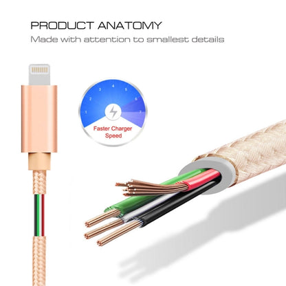 1m 3A Woven Style Metal Head 8 Pin to USB Data / Charger Cable(Gold) - Normal Style Cable by PMC Jewellery | Online Shopping South Africa | PMC Jewellery | Buy Now Pay Later Mobicred