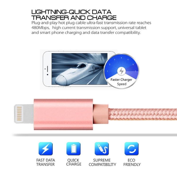 3m 3A Woven Style Metal Head 8 Pin to USB Data / Charger Cable(Rose Gold) - Normal Style Cable by PMC Jewellery | Online Shopping South Africa | PMC Jewellery | Buy Now Pay Later Mobicred