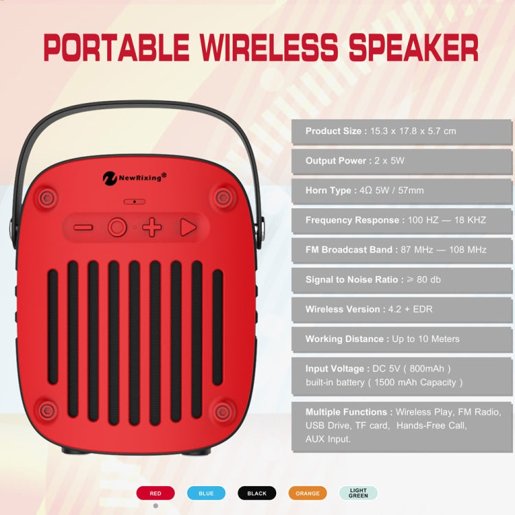 NewRixing NR-4014 Outdoor Portable Hand-held Bluetooth Speaker with Hands-free Call Function, Support TF Card & USB & FM & AUX (Mint Green) - Desktop Speaker by NewRixing | Online Shopping South Africa | PMC Jewellery | Buy Now Pay Later Mobicred