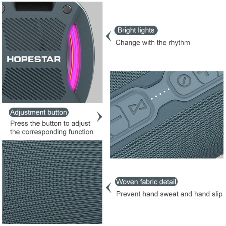 HOPESTAR H24 Pro TWS Portable Outdoor Waterproof Woven Textured Bluetooth Speaker with Rhythm Light, Support Hands-free Call & U Disk & TF Card & 3.5mm AUX & FM (Grey) - Desktop Speaker by HOPESTAR | Online Shopping South Africa | PMC Jewellery | Buy Now Pay Later Mobicred