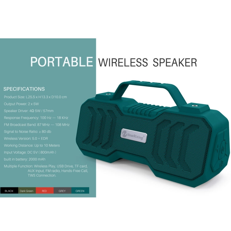 NewRixing NR-4500 Portable Wireless Bluetooth Stereo Speaker Support TWS / FM Function Speaker (Green) - Desktop Speaker by New Rixing | Online Shopping South Africa | PMC Jewellery