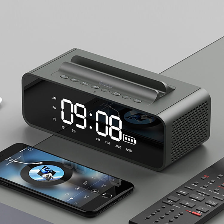 Oneder V06 Smart Sound Box Wireless Bluetooth Speaker, LED Screen Alarm Clock, Support Hands-free & FM & TF Card & AUX & USB Drive (Grey) - Desktop Speaker by OneDer | Online Shopping South Africa | PMC Jewellery | Buy Now Pay Later Mobicred