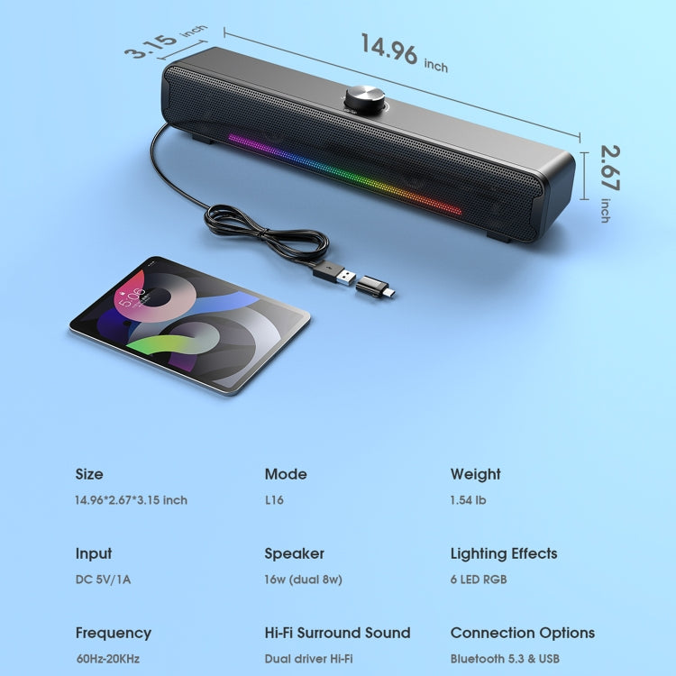 L16 Outdoor Portable RGB Light HiFi USB Bluetooth Wireless Speaker(Black) - free shipping - PMC Jewellery - Order now!