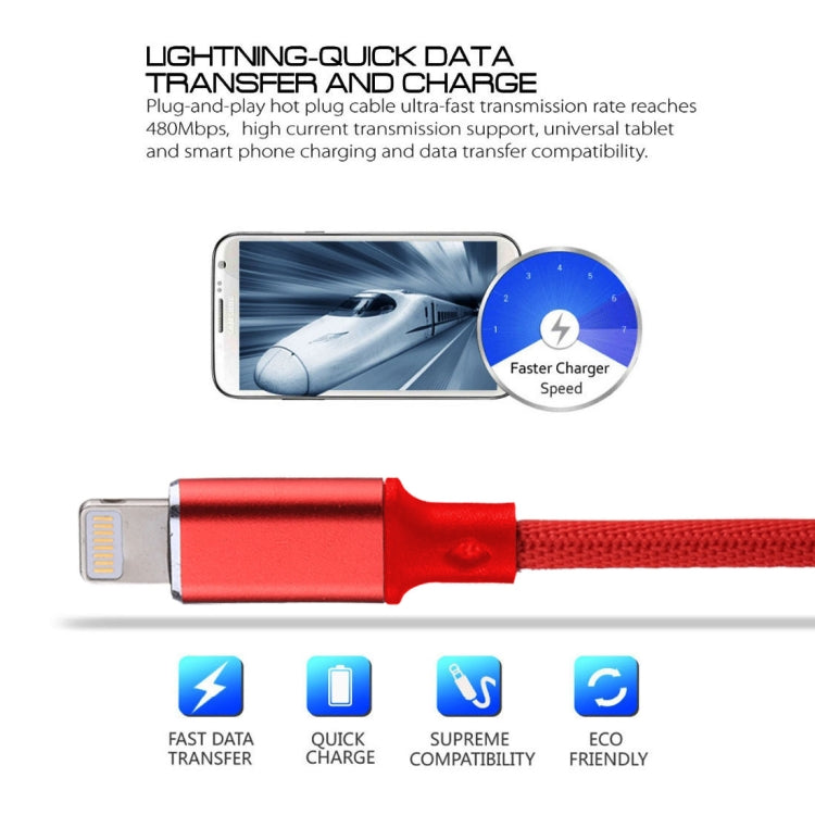 1m 2A USB to 8 Pin Nylon Weave Style Data Sync Charging Cable(Red) - free shipping - PMC Jewellery - Order now!