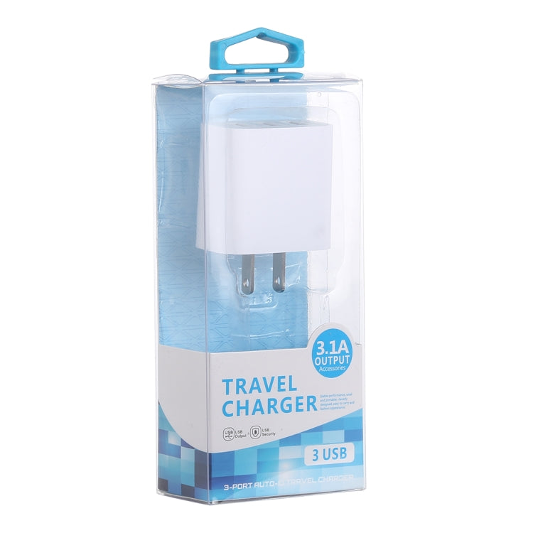 3.1A 3 USB Ports Quick Charger Travel Charger, US Plug(White) - USB Charger by PMC Jewellery | Online Shopping South Africa | PMC Jewellery | Buy Now Pay Later Mobicred