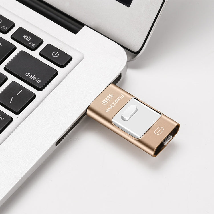 8GB USB 3.0 + 8 Pin + Mirco USB Android iPhone Computer Dual-use Metal Flash Drive (Gold) - U Disk & Card Reader by PMC Jewellery | Online Shopping South Africa | PMC Jewellery | Buy Now Pay Later Mobicred