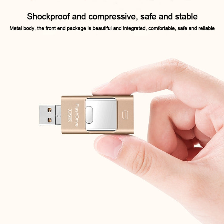 8GB USB 3.0 + 8 Pin + Mirco USB Android iPhone Computer Dual-use Metal Flash Drive (Gold) - U Disk & Card Reader by PMC Jewellery | Online Shopping South Africa | PMC Jewellery | Buy Now Pay Later Mobicred