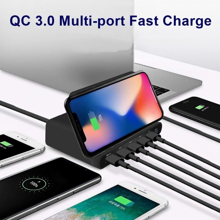 828W 7 in 1 60W QC 3.0 USB Interface + 4 USB Ports + USB-C / Type-C Interface + Wireless Charging Multi-function Charger with Mobile Phone Holder Function, AU Plug(White) - Multifunction Charger by PMC Jewellery | Online Shopping South Africa | PMC Jewellery | Buy Now Pay Later Mobicred