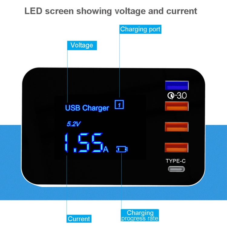 CDA33Q 40W QC 3.0 USB + 3 USB Ports + USB-C / Type-C Ports Multi-function Charger with LED Display, UK Plug - Multifunction Charger by PMC Jewellery | Online Shopping South Africa | PMC Jewellery | Buy Now Pay Later Mobicred