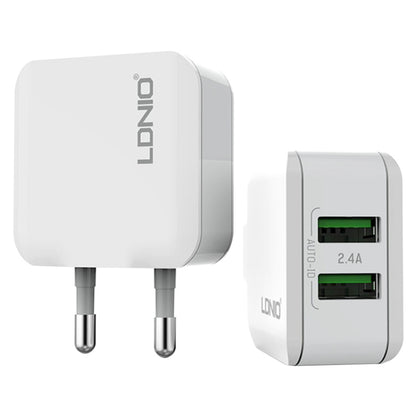 LDNIO A2201 2.4A Dual USB Charging Head Travel Direct Charge Mobile Phone Adapter Charger With 8 Pin Data Cable(EU Plug) - USB Charger by LDNIO | Online Shopping South Africa | PMC Jewellery | Buy Now Pay Later Mobicred