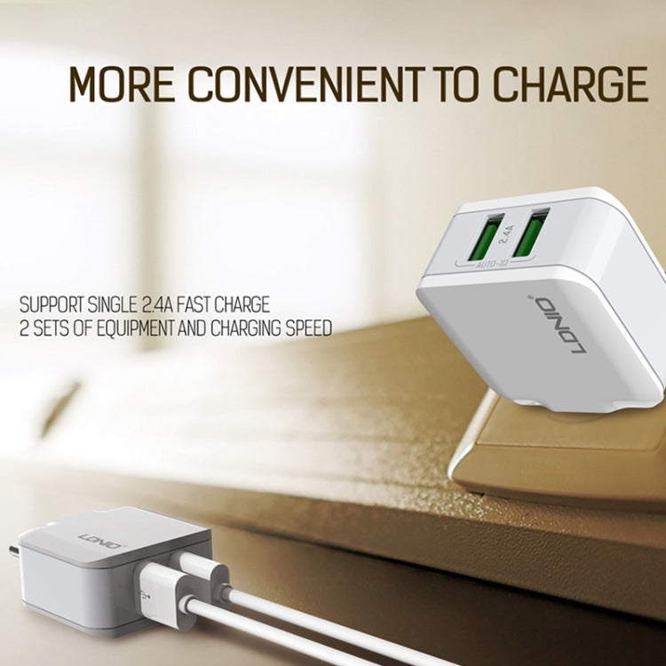 LDNIO A2201 2.4A Dual USB Charging Head Travel Direct Charge Mobile Phone Adapter Charger With Micro Data Cable (US Plug) - USB Charger by LDNIO | Online Shopping South Africa | PMC Jewellery | Buy Now Pay Later Mobicred