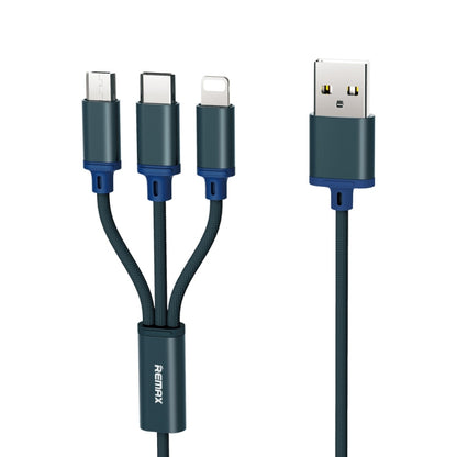 REMAX RC-131TH 1m 2.8A 3 in 1 USB to 8 Pin & USB-C / Type-C & Micro USB Charging Cable(Blue) - Multifunction Cable by REMAX | Online Shopping South Africa | PMC Jewellery | Buy Now Pay Later Mobicred