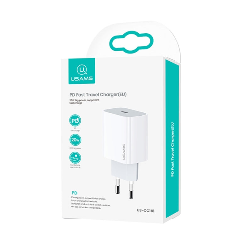 USAMS US-CC118 T34 20W PD Fast Charging Travel Charger Power Adapter(EU Plug) - USB Charger by USAMS | Online Shopping South Africa | PMC Jewellery | Buy Now Pay Later Mobicred