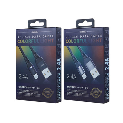 REMAX RC-152I 1m 2.4A USB to 8 Pin Colorful Breathing Data Cable(Silver) - Normal Style Cable by REMAX | Online Shopping South Africa | PMC Jewellery | Buy Now Pay Later Mobicred