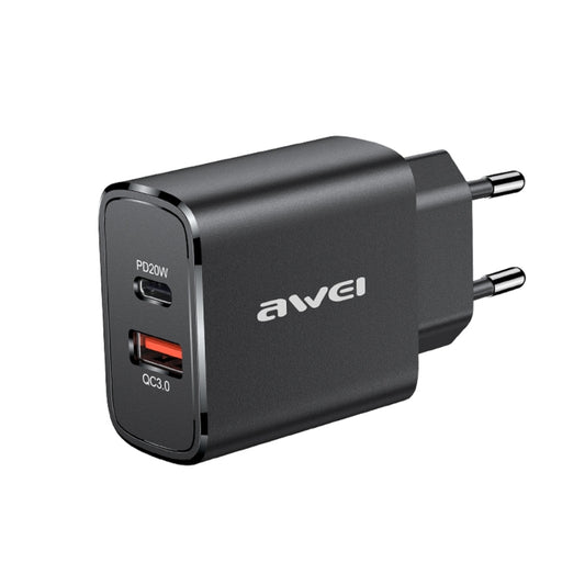 awei PD7 20W QC + PD Fast Charging Travel Charger Power Adapter, EU Plug (Black) - USB Charger by awei | Online Shopping South Africa | PMC Jewellery | Buy Now Pay Later Mobicred