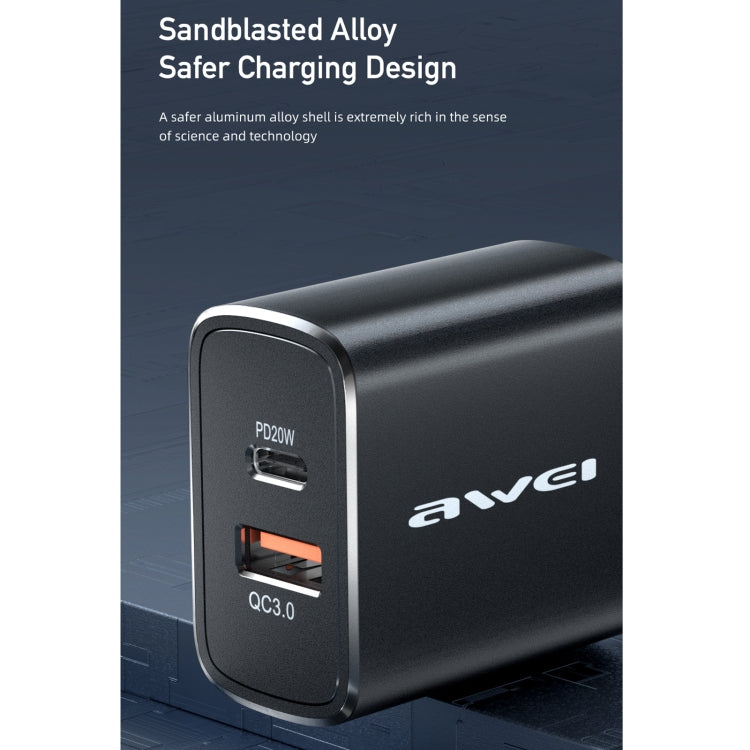 awei PD7 20W QC + PD Fast Charging Travel Charger Power Adapter, EU Plug (Black) - USB Charger by awei | Online Shopping South Africa | PMC Jewellery | Buy Now Pay Later Mobicred