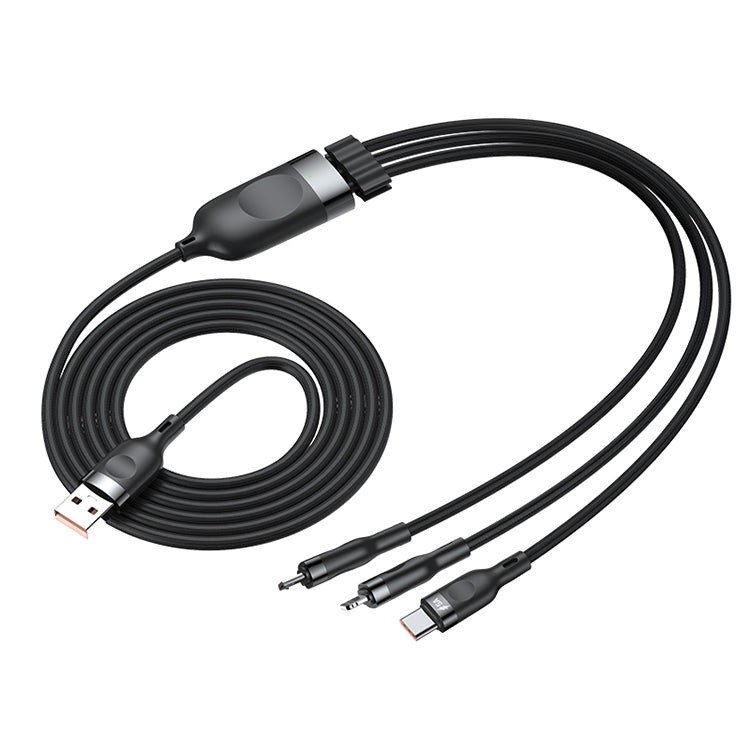 ADC-66 5A 66W 3 in 1 USB to 8 Pin + Micro USB + USB-C / Type-C Fast Charging Braided Data Cable, Cable Length: 1.2m - Multifunction Cable by PMC Jewellery | Online Shopping South Africa | PMC Jewellery | Buy Now Pay Later Mobicred