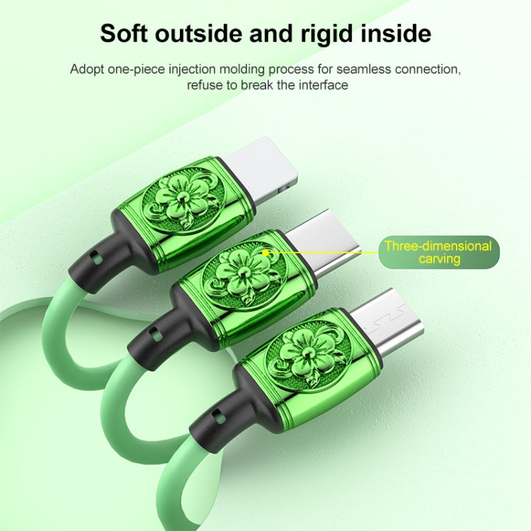 YT23085 Carved 3.5A 3 in 1 USB to Type-C / 8 Pin / Micro USB Fast Charging Cable, Cable Length: 1.2m(Green) - Multifunction Cable by PMC Jewellery | Online Shopping South Africa | PMC Jewellery | Buy Now Pay Later Mobicred