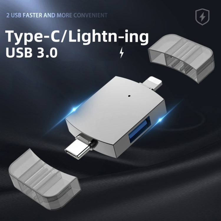 2 in 1 USB 2.0 + USB 3.0 Female to 8 Pin + USB-C / Type-C Male OTG Adapter - Converter & Adapter by PMC Jewellery | Online Shopping South Africa | PMC Jewellery | Buy Now Pay Later Mobicred