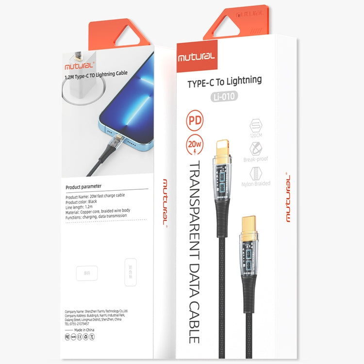 Mutural Li-CC010 1.2m PD20W Transparent USB-C / Type-C to 8 Pin Charging Data Cable - 2 in 1 Cable by Mutural | Online Shopping South Africa | PMC Jewellery | Buy Now Pay Later Mobicred