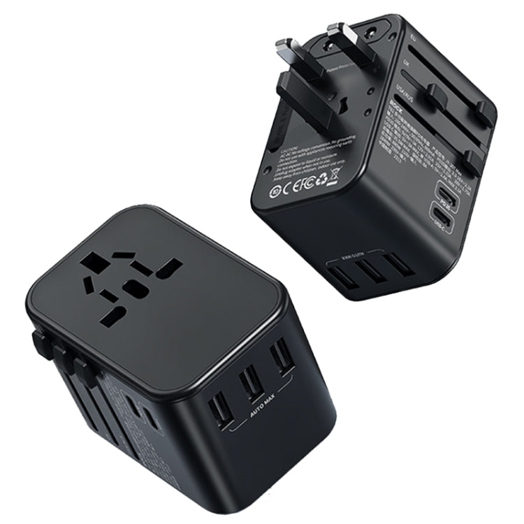 ROCK T62 35.5W Global Travel Multifunctional Plug PD Charger Power Adapter(Black) - Plug Adaptor by ROCK | Online Shopping South Africa | PMC Jewellery | Buy Now Pay Later Mobicred