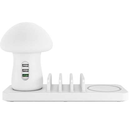 HQ-UD12 Universal 4 in 1 40W QC3.0 3 USB Ports + Wireless Charger Mobile Phone Charging Station with Mushroom Shape LED Light, Length: 1.2m, US Plug (White) - Multifunction Charger by PMC Jewellery | Online Shopping South Africa | PMC Jewellery | Buy Now Pay Later Mobicred