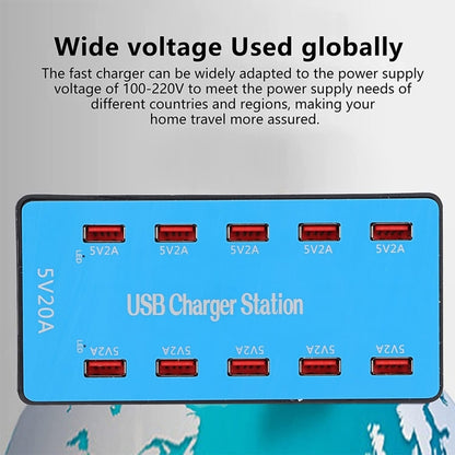 A5B 100W 10 Ports USB Smart Charging Station with Indicator Light, EU Plug - Multifunction Charger by PMC Jewellery | Online Shopping South Africa | PMC Jewellery | Buy Now Pay Later Mobicred