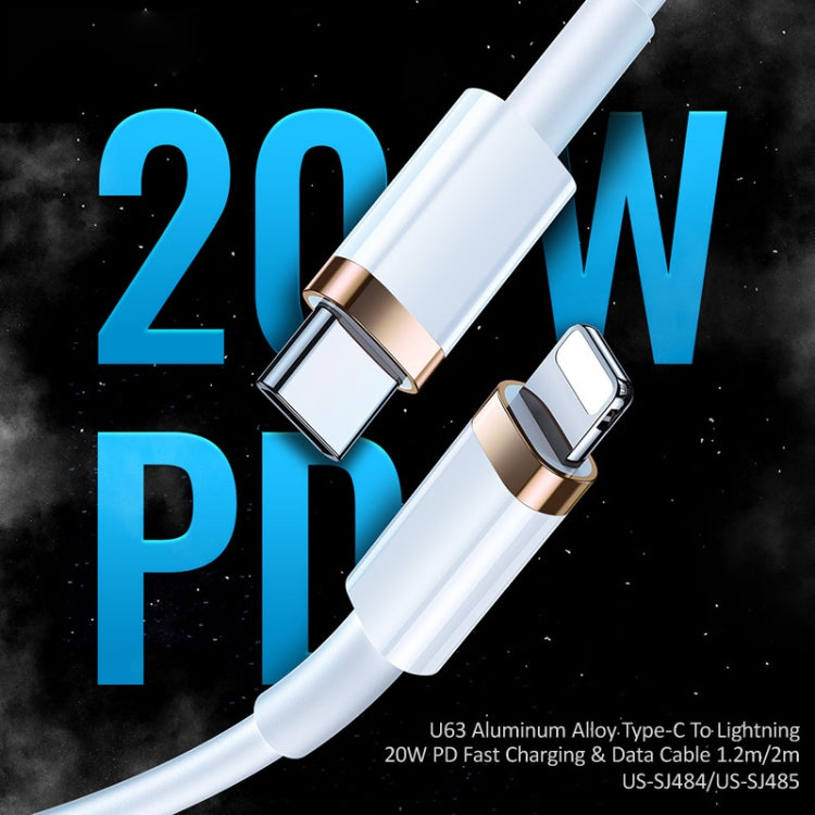 USAMS US-SJ485 U63 Type-C / USB-C to 8 Pin PD 20W Smooth Aluminum Alloy Fast Charging Data Cable, Length: 2m (White) - Normal Style Cable by USAMS | Online Shopping South Africa | PMC Jewellery | Buy Now Pay Later Mobicred