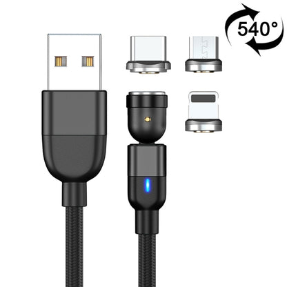 1m 3A Output 3 in 1 USB to 8 Pin + USB-C / Type-C + Micro USB 540 Degree Rotating Magnetic Data Sync Charging Cable(Black) - Charging Cable & Head by PMC Jewellery | Online Shopping South Africa | PMC Jewellery | Buy Now Pay Later Mobicred