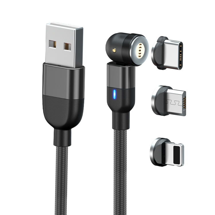 1m 3A Output 3 in 1 USB to 8 Pin + USB-C / Type-C + Micro USB 540 Degree Rotating Magnetic Data Sync Charging Cable(Black) - Charging Cable & Head by PMC Jewellery | Online Shopping South Africa | PMC Jewellery | Buy Now Pay Later Mobicred