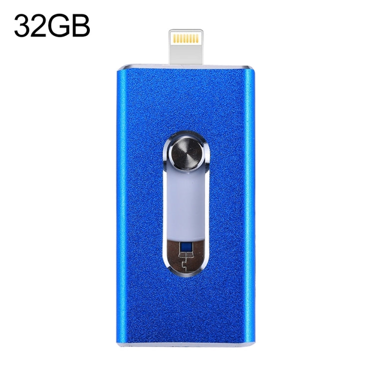 RQW-02 3 in 1 USB 2.0 & 8 Pin & Micro USB 32GB Flash Drive(Blue) - U Disk & Card Reader by PMC Jewellery | Online Shopping South Africa | PMC Jewellery | Buy Now Pay Later Mobicred