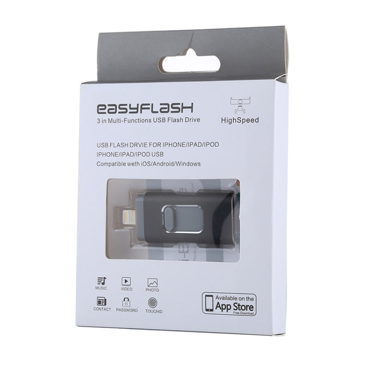 easyflash RQW-01B 3 in 1 USB 2.0 & 8 Pin & Micro USB 32GB Flash Drive(Black) - free shipping - PMC Jewellery - Order now!