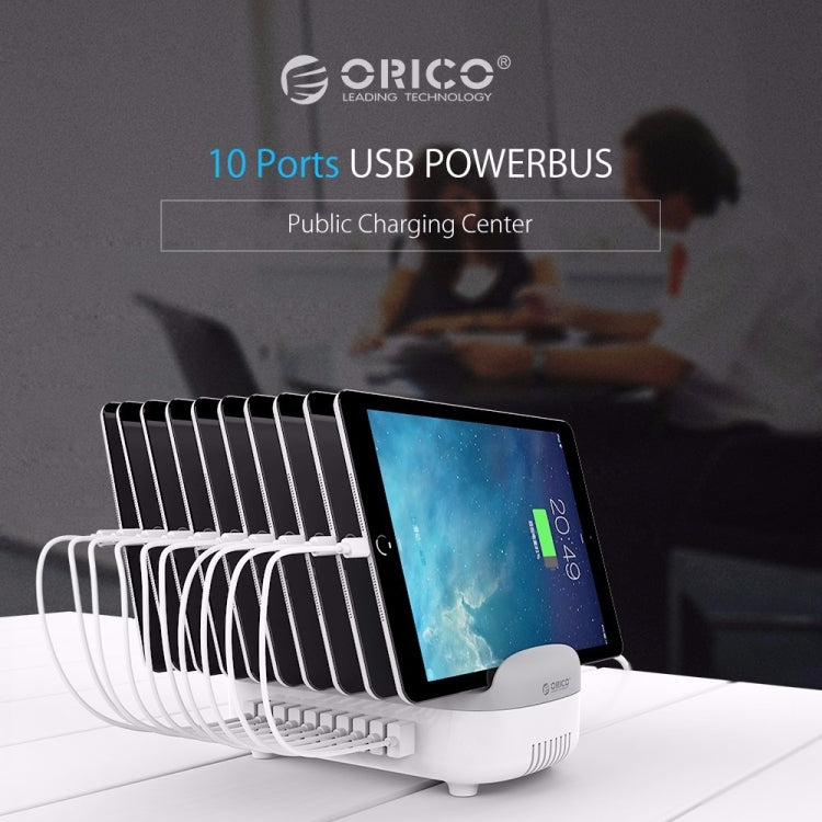 ORICO DUK-10P 120W 10 USB Ports Smart Charging Station with Phone & Tablet Stand, US Plug(White) - Multifunction Charger by ORICO | Online Shopping South Africa | PMC Jewellery | Buy Now Pay Later Mobicred