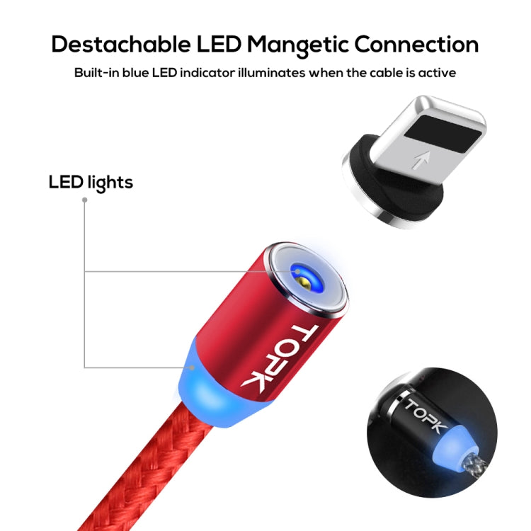 TOPK AM23 2m 2.4A Max USB to 8 Pin Nylon Braided Magnetic Charging Cable with LED Indicator(Red) - Charging Cable & Head by TOPK | Online Shopping South Africa | PMC Jewellery | Buy Now Pay Later Mobicred